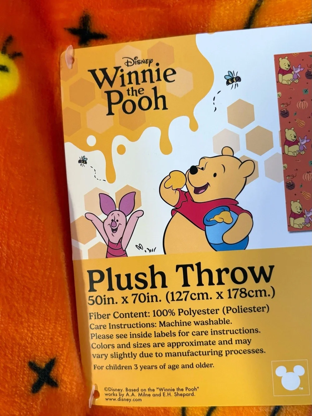 Disney Winnie the Pooh Orange Plush Throw for Kids fall edition